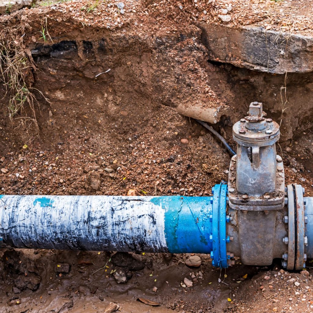 sewer line damages and dug up for repair