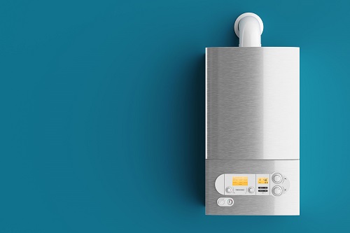 A Tankless Water Heater on a Blue Wall